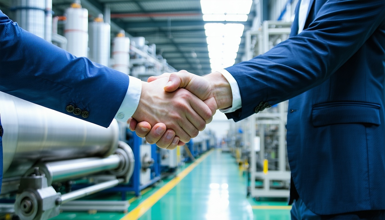 A professional shaking hands with a manufacturer i