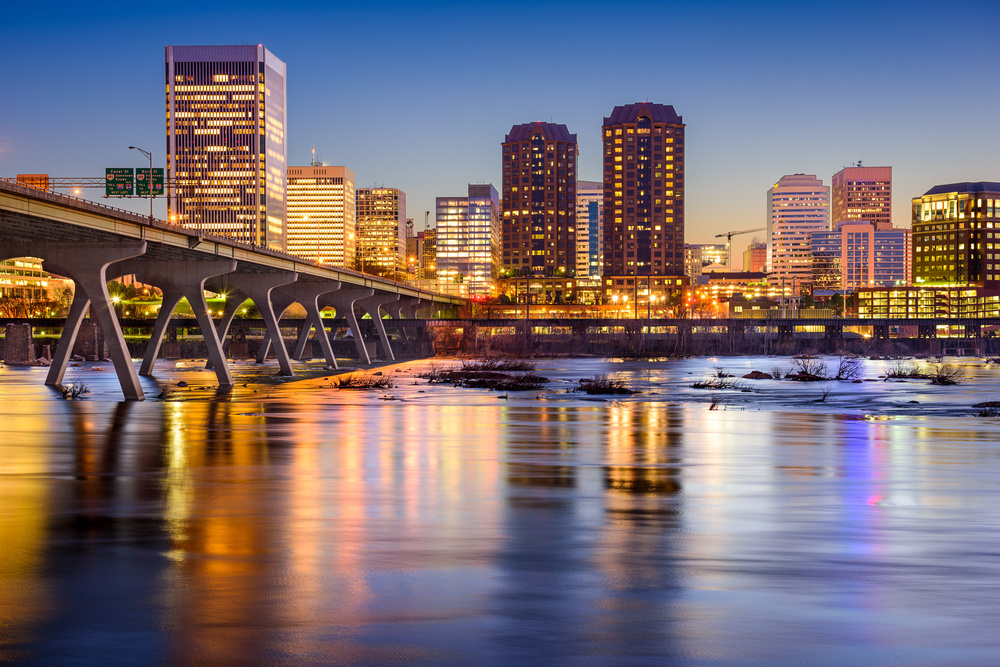 Richmond, Virginia, USA skyline on the James River.